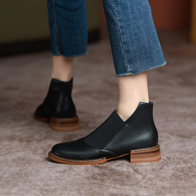 Классические базовые женские ботильоны весна-осень офисные женские повседневные туфли на толстом каблуке из натуральной кожи женские 2024 лаконичные туфли