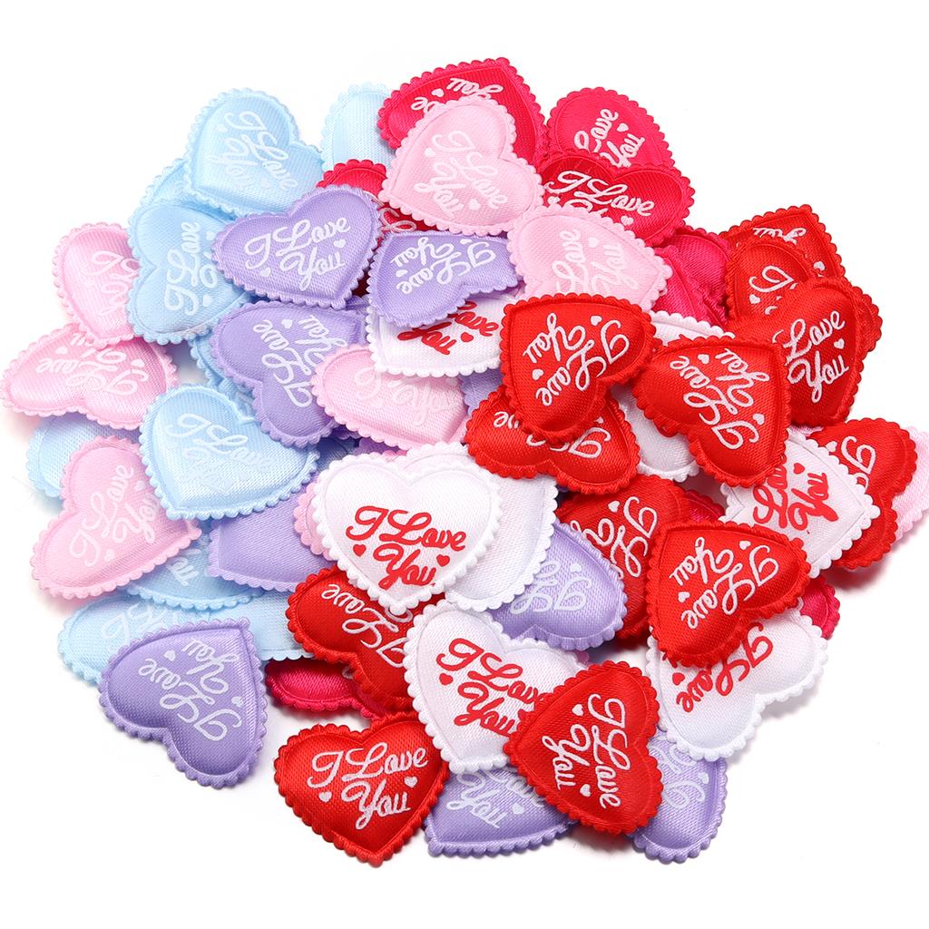 30-50pcs Printed I Love You Heart Patches Sponge Satin Fabric Heart Petals Confetti For Wedding Party Valentine's Day Decoration