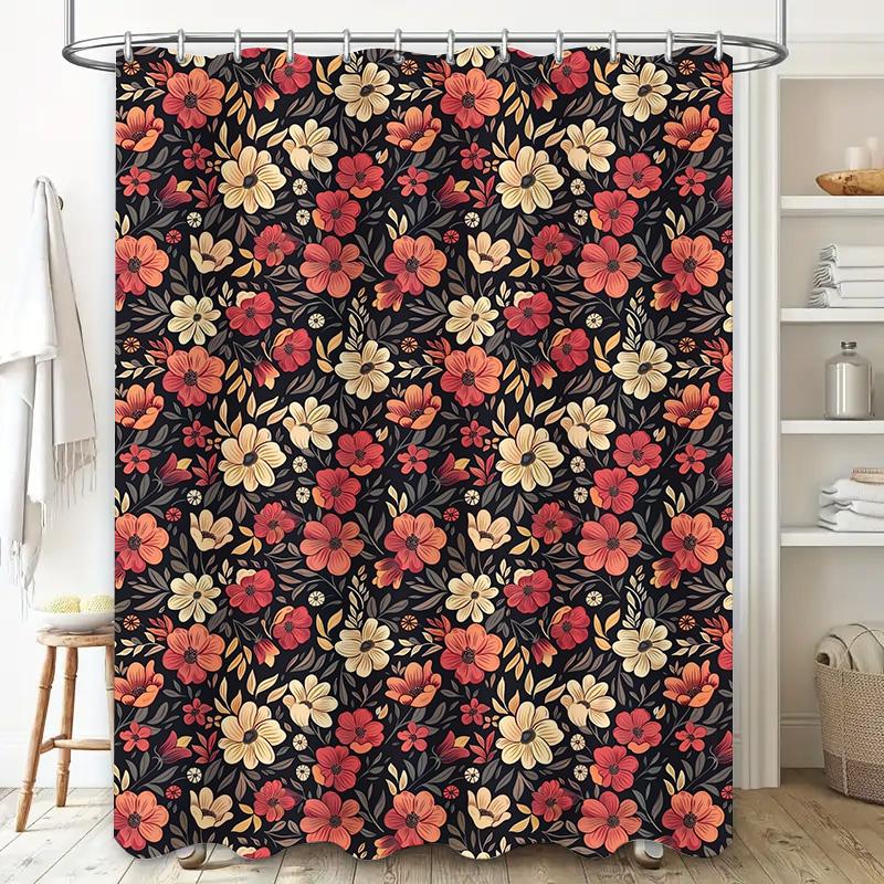 Colorful Floral Shower Curtain Set Bathroom Decor Waterproof Customizable Size Options Available