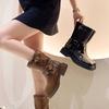 Women's Ankle Boots Autumn Work Fashion Elegant Punk Black Low Heel Round Toe Leather