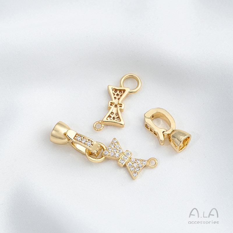 Замок-бант из позолоченного золота 14 карат с цирконом и жемчугом для самостоятельного изготовления ювелирных изделий, соединитель для ожерелья и браслета