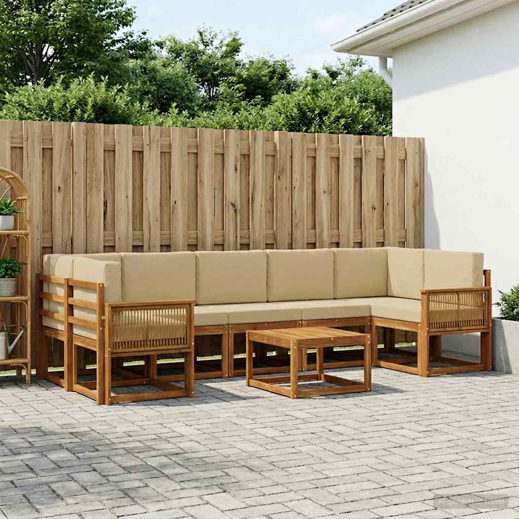Outdoor Sofa Set 8 pcs Natural and Beige Polyester