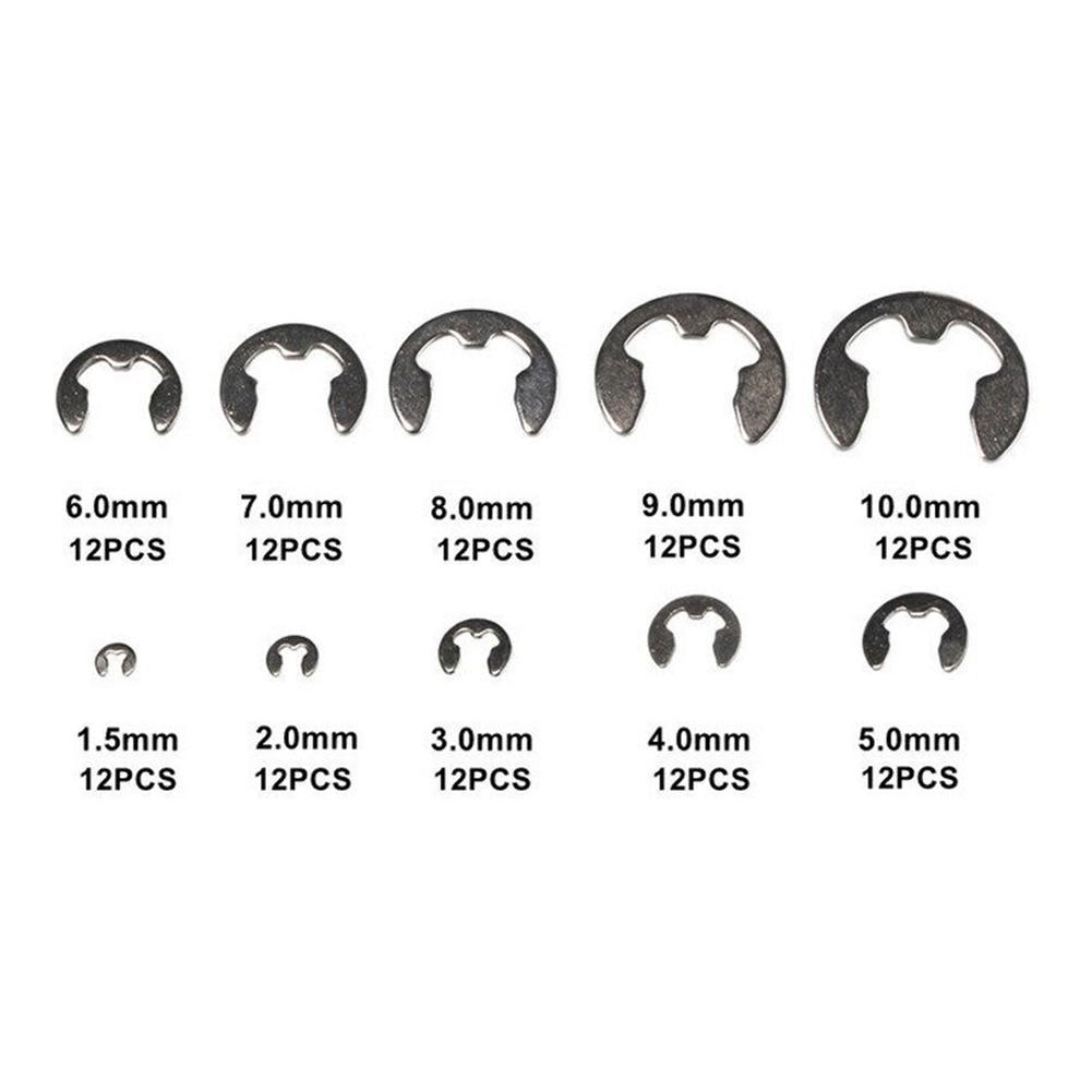 Комплект из 120 стопорных колец из нержавеющей стали 304 E-clip, пластиковая коробка, гладкая