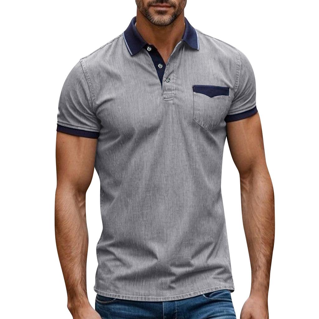 Мужская футболка с короткими рукавами и воротником-лацканами, повседневный топ с круглым вырезом