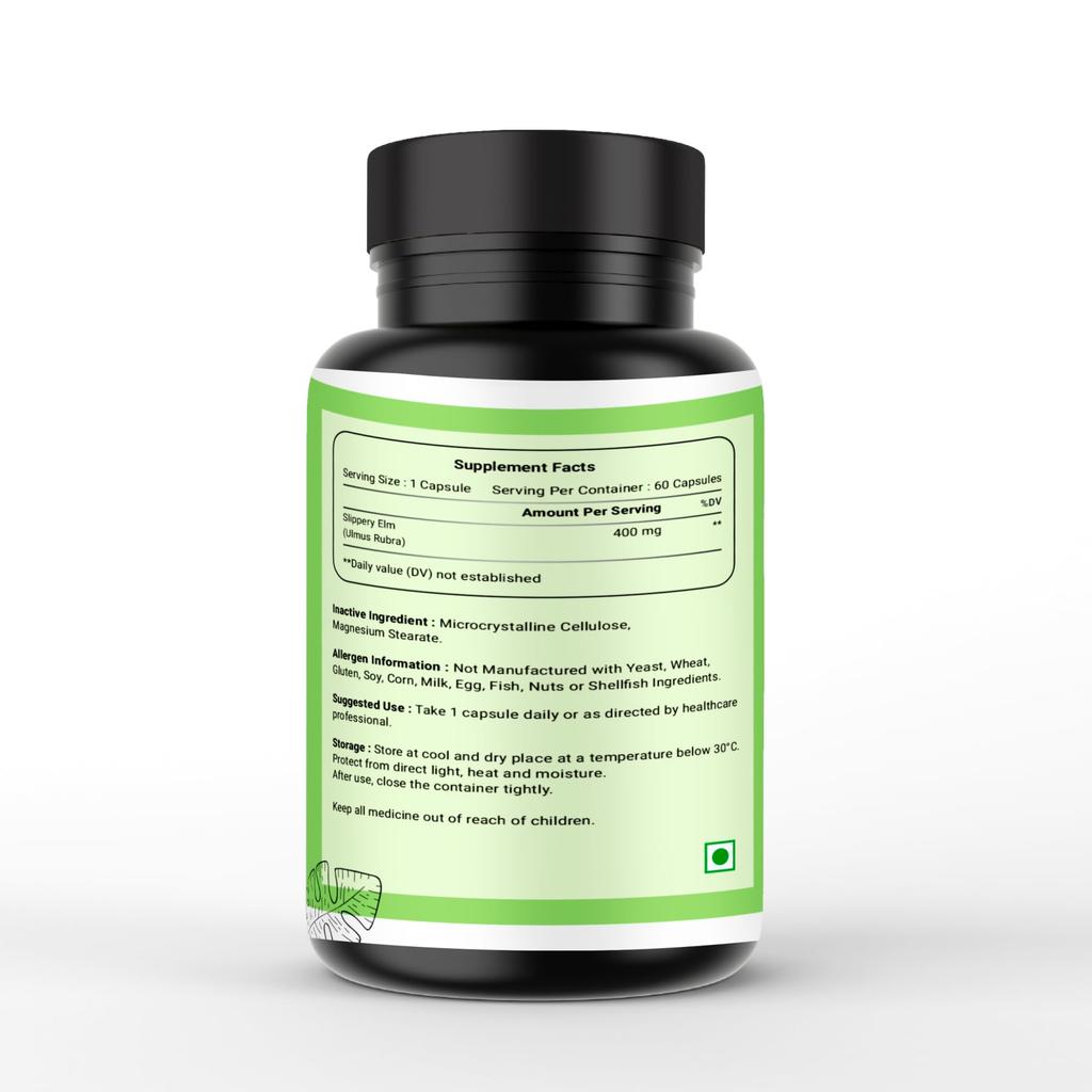 OBSIDIAN NUTRACEUTICAL Вяз скользкий 400 мг Капсулы | Травяная поддержка для пищеварения, баланса кишечника и успокоения горла | 60 Вегетарианских капсул