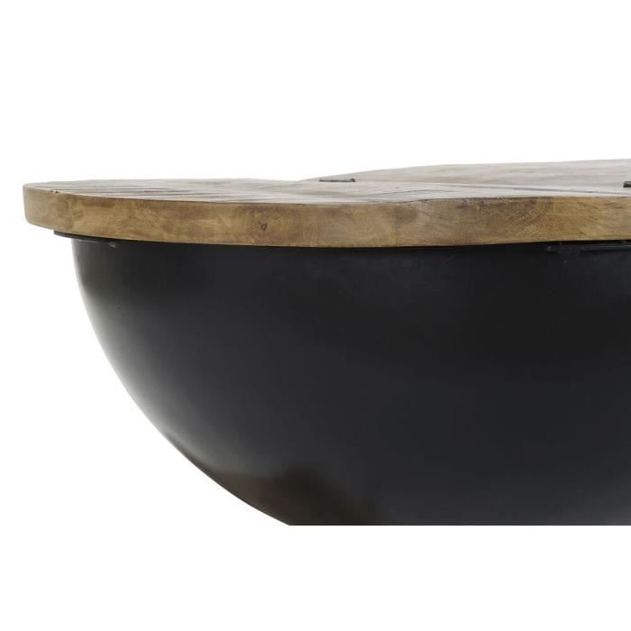 Table basse - Design colonial - Métal et bois - Finition noire - 114x76x33 cm