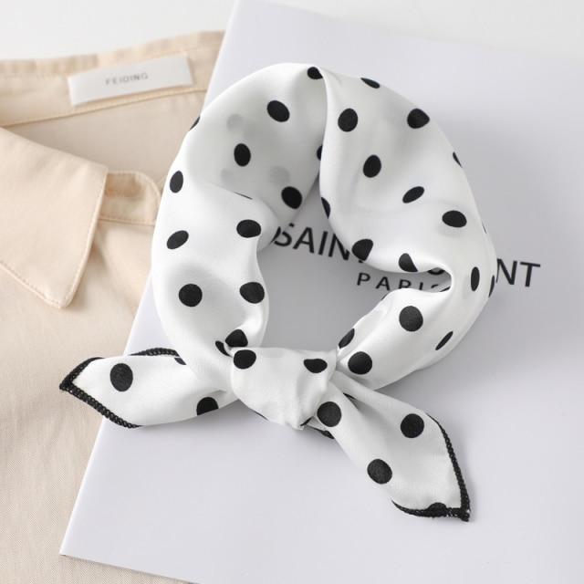 New Silk Scarf Square Women Fashion Dot Plaid Print Neckerchief Ladies Work Scarves Small Winter Foulard Bandana Hair Tie Band