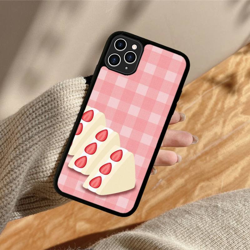 Lovely Strawberry Cake Phone Case Silicone PC+TPU Case for iPhone 11 12 13 Pro Max 8 7 6 Plus X SE XR Hard Fundas