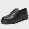 Genuine Leather Women's British Style Low-Top Shoes, Large Size, Pure Black, Round-Toed, Unisex Casual Work Shoes