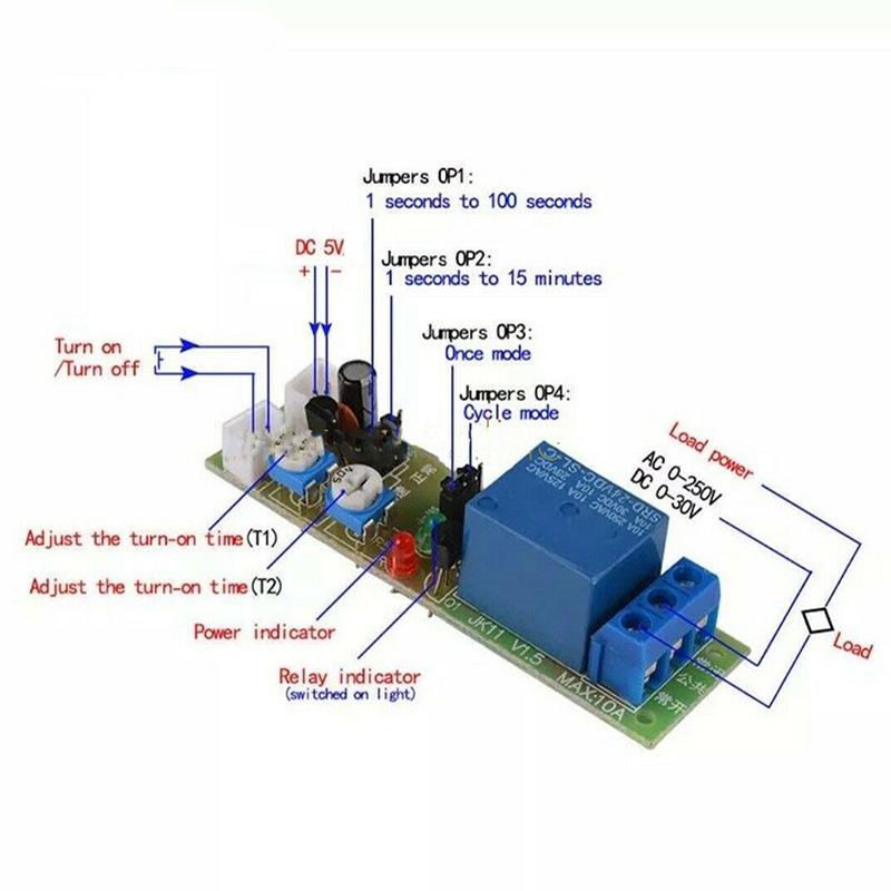 JK11 Регулируемый циклический таймер Задержка включения/выключения Переключатель Реле питания Экран Реле задержки таймера DC 5V (0 -15 Минут)