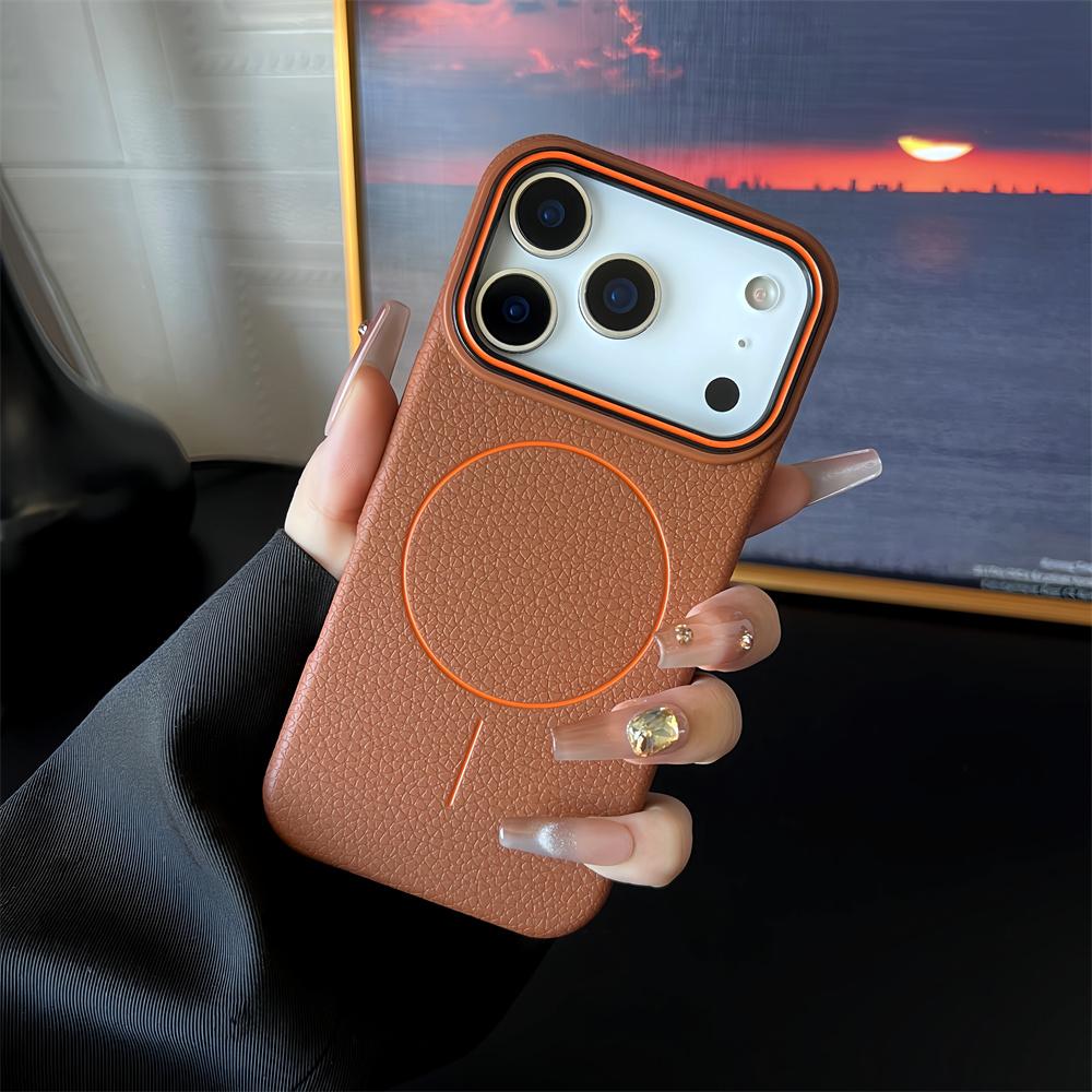 Матовый чехол с контрастным цветом и текстурой личи для iPhone 17 Air 16 15 14 13 12 11 Pro Max Plus с MagSafe, мягкий чехол из ТПУ
