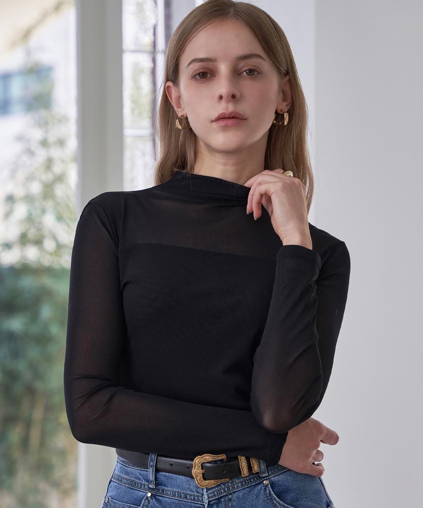 LENIC&MCCOY Slim Silhouette Sheer Mock Neck T-Shirt Mm10Ts570Fcy