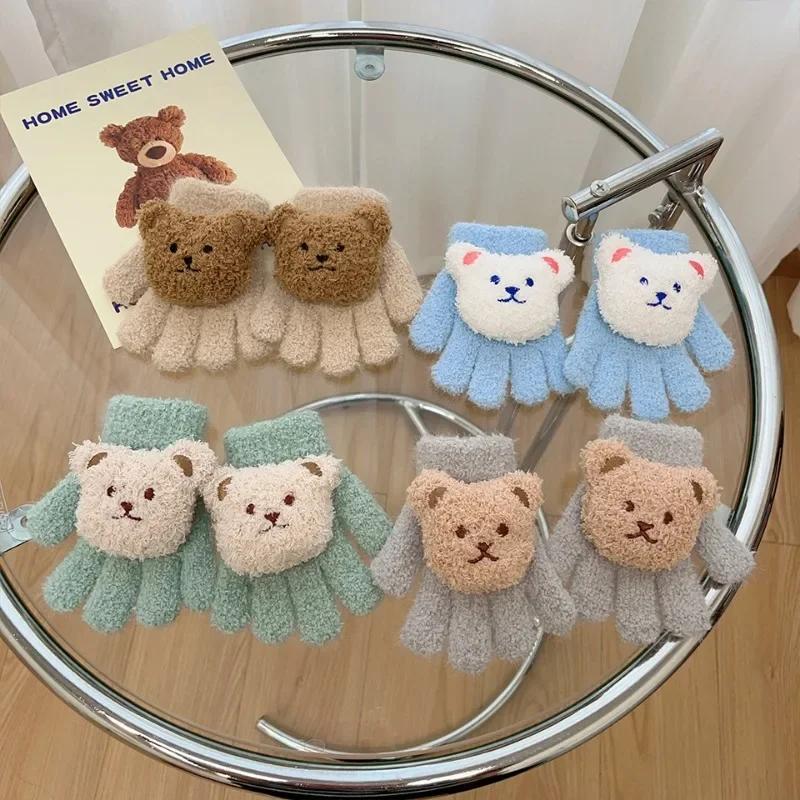 1 Pair Warm Otudoor Kids Glove for Boy Girl 3D Cute Cartoon Bear Glove for Toddler Sweet Autumn Winter Thicken Warm Baby Glove