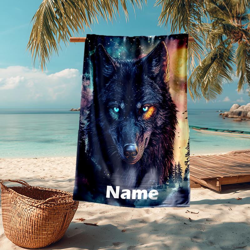 Custom Name Ultra-Soft Beach Towel with Wolf Theme,Ideal for Pool - Camping, Diving - Perfect Travel Essential, Vibrant Beach Towel.