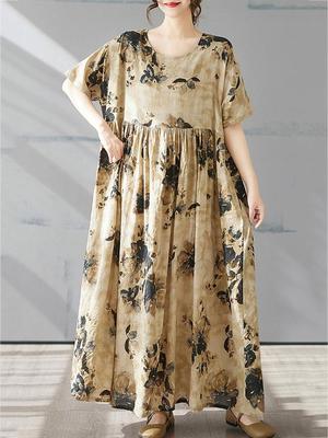 Платье с цветочным принтом и короткими рукавами ZMY1021