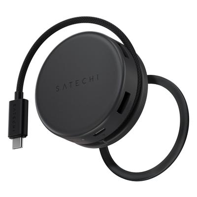 Магнитный хаб SATECHI с 100 Вт Gigabit, двумя портами 5 Гбит/с и выдвижным кабелем, совместимый с и больше места, Черный цвет, OntheGo™ 7-в-1 USB-C PD, 4K@60 Гц