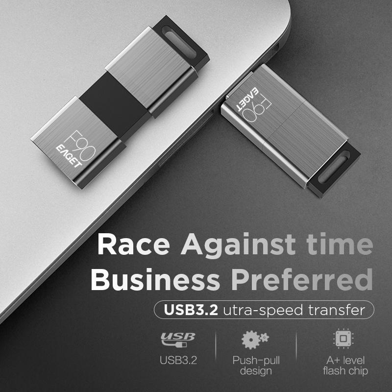 EAGET USB 3.2 Флеш-накопитель с выдвижным разъемом, емкостью 256 ГБ и скоростью передачи 120 МБ/с