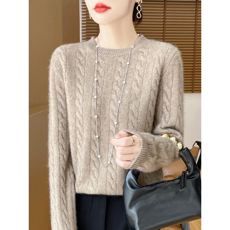 Женский свитер из 100% чистой шерсти, круглый вырез, утолщенный, мягкий пуловер - универсальная мода для осени и зимы
