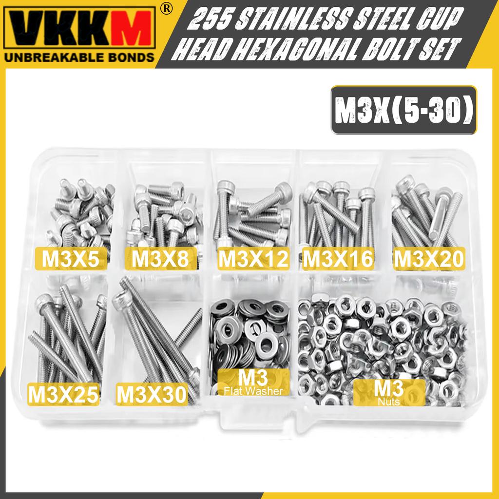 Набор болтов с шестигранной головкой из нержавеющей стали 255, гаек, шайб