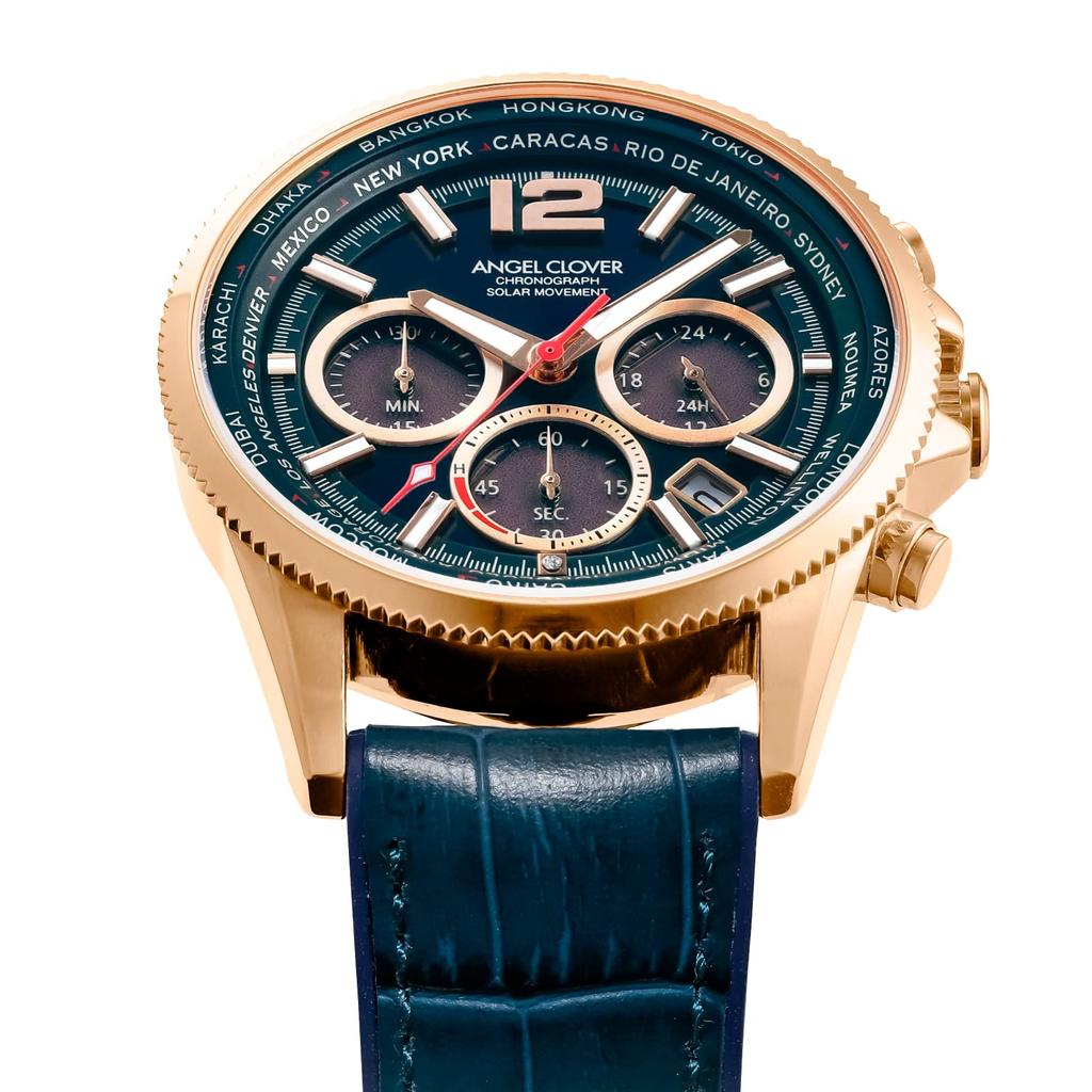 Часы Angel Clover Mondo Solar Navy Dial Stainless Steel Calf Solar Quartz 43MM Watch [ANGELCLOVER] Кожа/резина MOS42PNV-NV Мужские