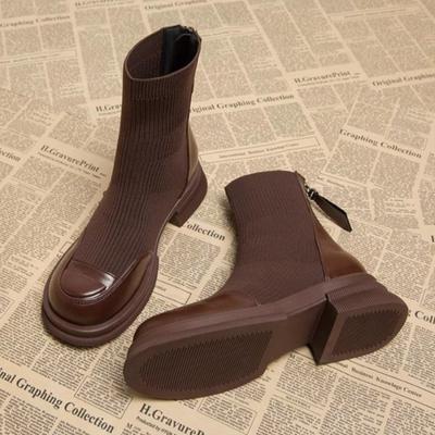 Женские ботильоны на среднем каблуке, теплые вязаные туфли на платформе для снега, женская зимняя трендовая обувь 2025 года для офиса, модные ботинки Mujer