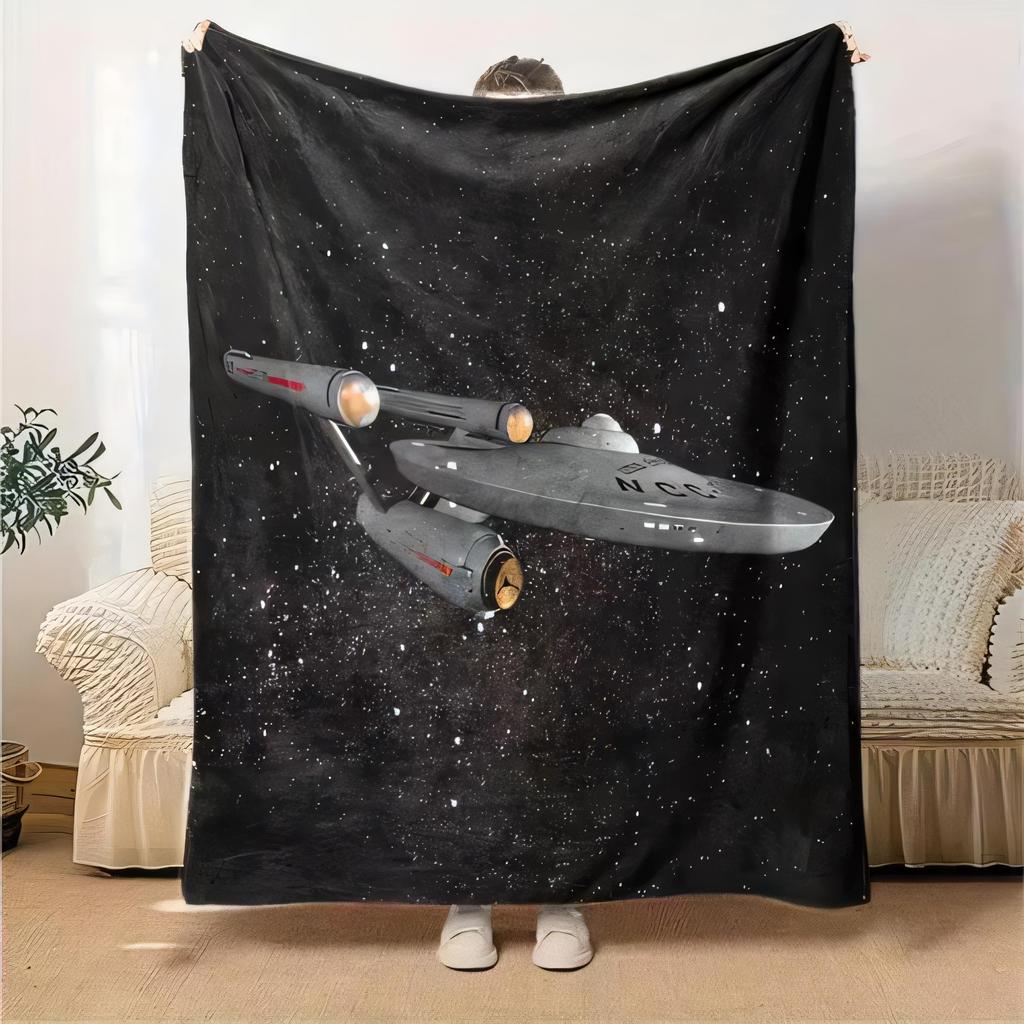 Плед Star Trek Звездолет Большой Мягкий Плед с Космическим Фоном, Наполненным Звездами Уютный Декор для Дома Идеальный Подарок для Фанатов Научной Фантастики