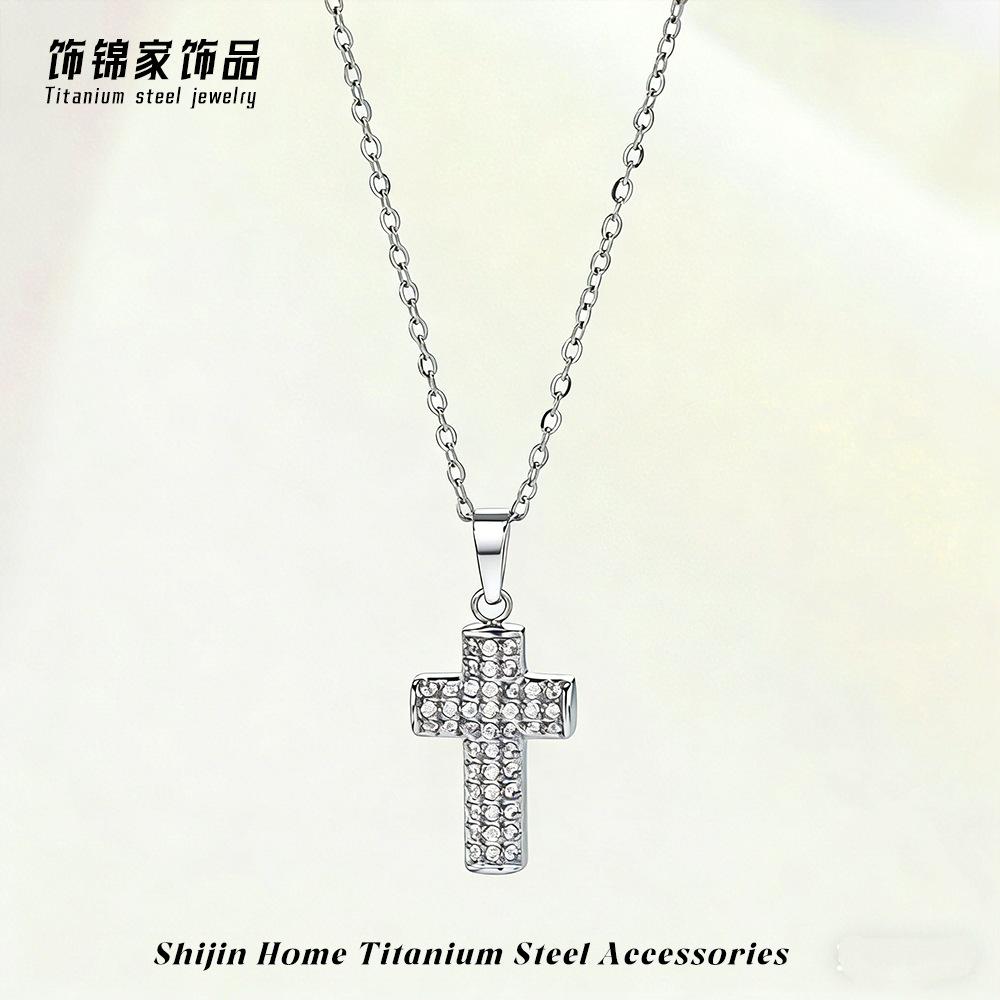 Titanium Steel Cross Collarbone Necklace Accessories Do Not Fade Women's Light Luxury High-end Stainless Steel Zircon Seaside Pendant