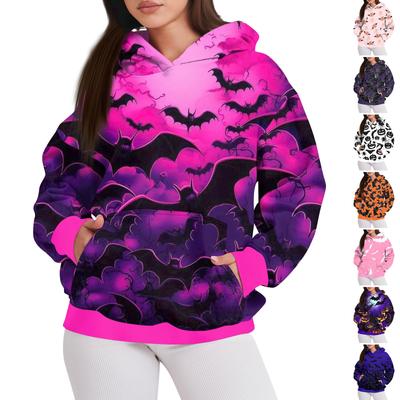 Женская мода повседневный пуловер с капюшоном толстовка с длинным рукавом с принтом на Хэллоуин