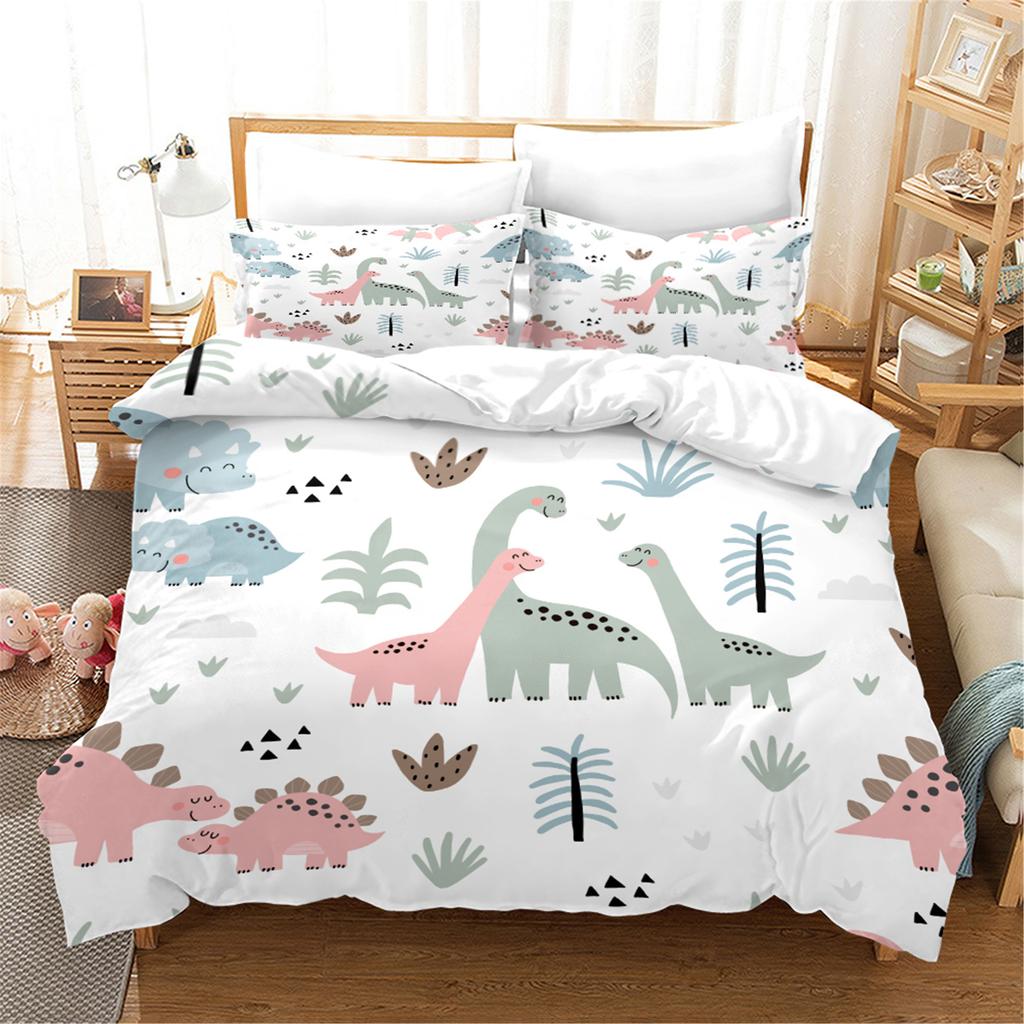 Cartoon Dinosaur Duvet Cover King Queen Kids Jurassic World Stegosaurus Tyrannosaurus Bedding Set 2/3pcs Polyester Quilt Cover