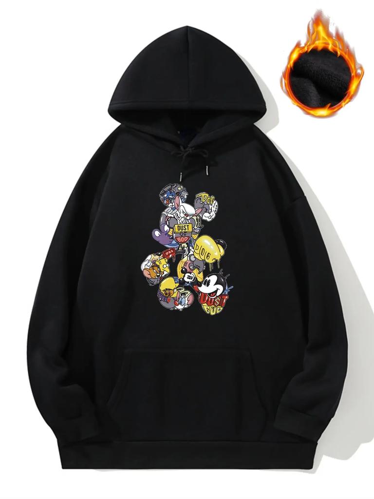 Women Plus Size Mickey Mouse Hoodies Oversize Hood Sweatshirt Street Big Size Pullover Fleece Thick Warm Hoodies and Sweatshirt