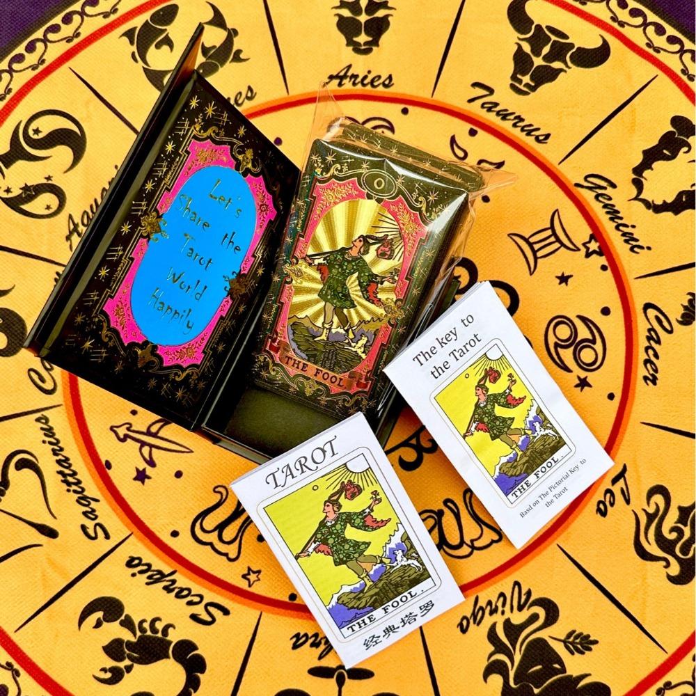 12 зодиакальных карт, черное золото, небесная золотая фольга, колода Таро Райдера Уэйта, 78 шт., водонепроницаемые карты из ПВХ, износостойкие, 12*7 см