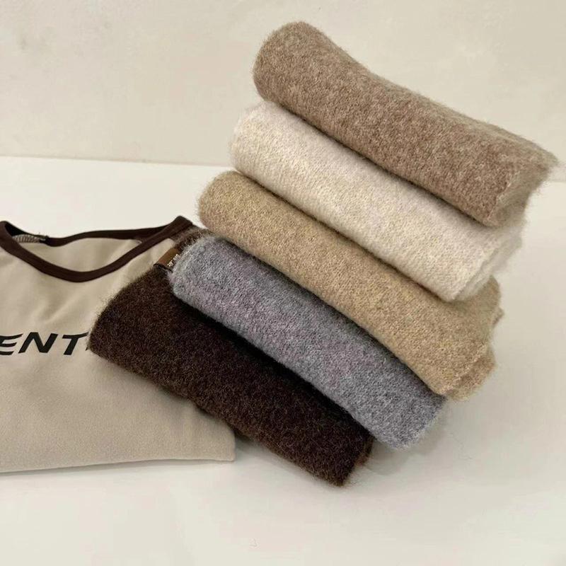 Korean Knitting Scarf Solid Color Thickened Warm Women Scarf Cold Weather Thermal Neck Wrap Casual Outfit Scarf