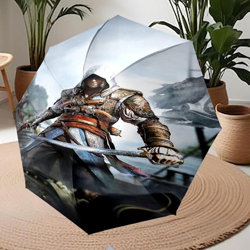 Автоматический зонт в стиле Assassin's Creed, легкий и портативный, 8 спиц, идеально подходит для путешествий на свежем воздухе, на дни рождения, Рождество, в качестве подарков.