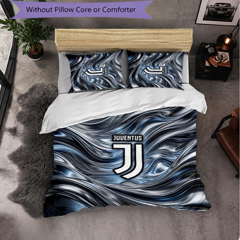 Juventus FC Pattern 3 Pieces Bedding Set Soft Microfiber Duvet Cover with Pillow Cases for Bedroom