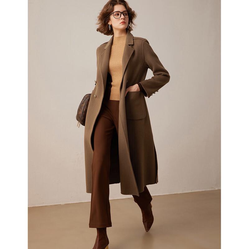 Bailuyu Women's 100% Merino Wool Double-Breasted Longline Coat