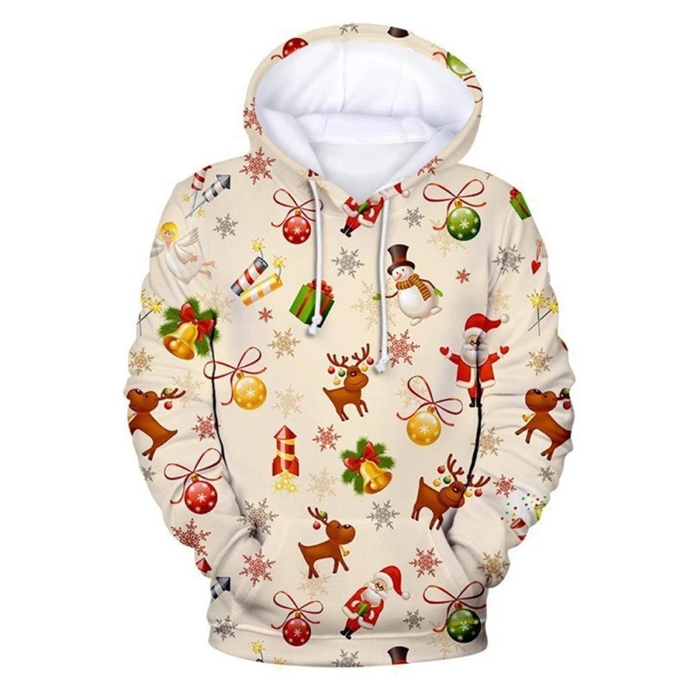 Рождественская мужская толстовка с капюшоном, 3D-принт, с длинным рукавом, толстовка с капюшоном, праздничный стиль осень/зима, повседневная, оверсайз, мужская толстовка-топ