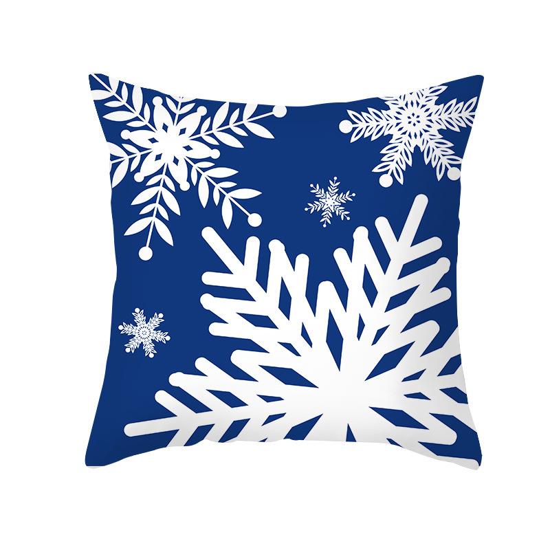 Blue Christmas Cushion Cover Merry  Elk Snowflake Print Pillowcase Sofa Ornament Home Decoration New Year Gift 45x45cm
