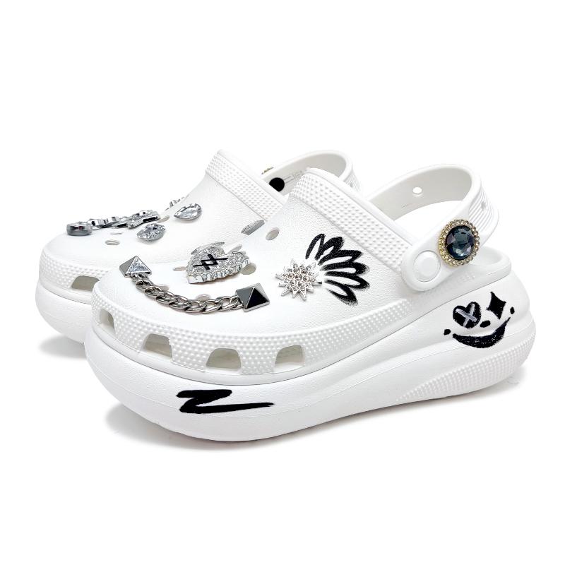 Crocs Сабо Crush Aoyama Infinite Silver Trails Расписанные вручную граффити Универсальные пухлые модные повседневные сабо Женские черно-белые