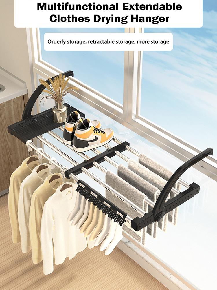 Многофункциональная выдвижная вешалка для сушки одежды, подвесной органайзер для окна, стойка для хранения, для балкона, для проветривания полотенец, одежды, обуви