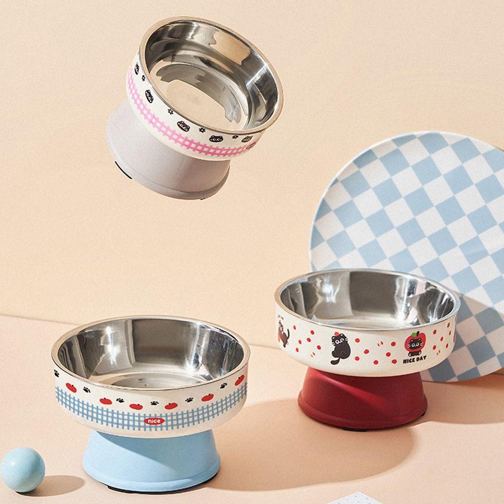 Cartoon Cat Food Water Bowl Anti Slip Elevated Cats Feeder Bowl  for Kitten/Puppy/Bunny