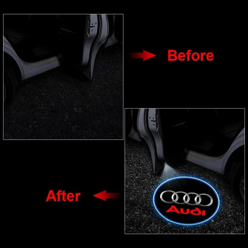 2Pcs Car LED Courtesy Light Ghost Shadow Projector Emblem Lamp For 3s A6 Q3 A3 B5 B6 B7 B8 B9 Q7 8P 8V 8L A5 A4 C6 C5 C7 4Fs3