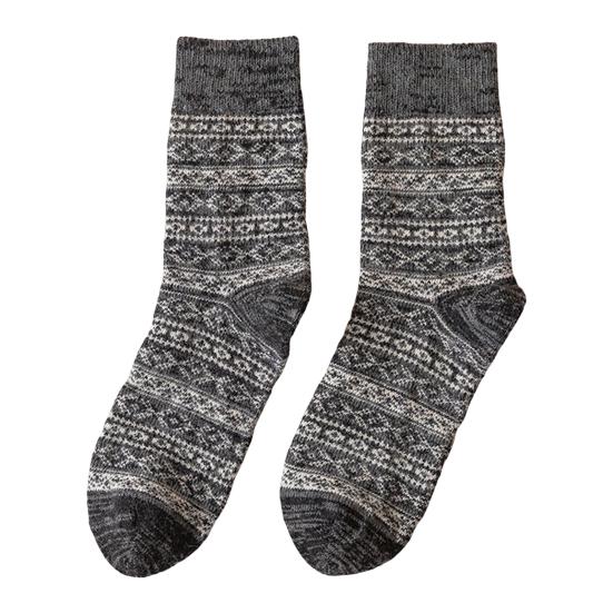 Warm Wool Socks for Men Winter Thermal Thick Crew Socks Vintage Style Retro Pattern Socks for Cold Weather