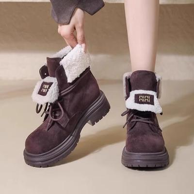 Ботильоны женские на меху на высоком каблуке, зимние ботинки на платформе из замши и плюша из хлопка, повседневные кроссовки, тренд зимы 2025 года, удобные, теплые, Botas Mujer