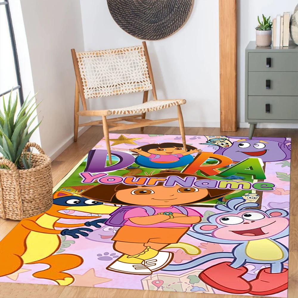 Dora Explorer Customizable Name Floor Mat Design for Playrooms Study room Dormitory Game Room Anti-slip Rug Office home decor