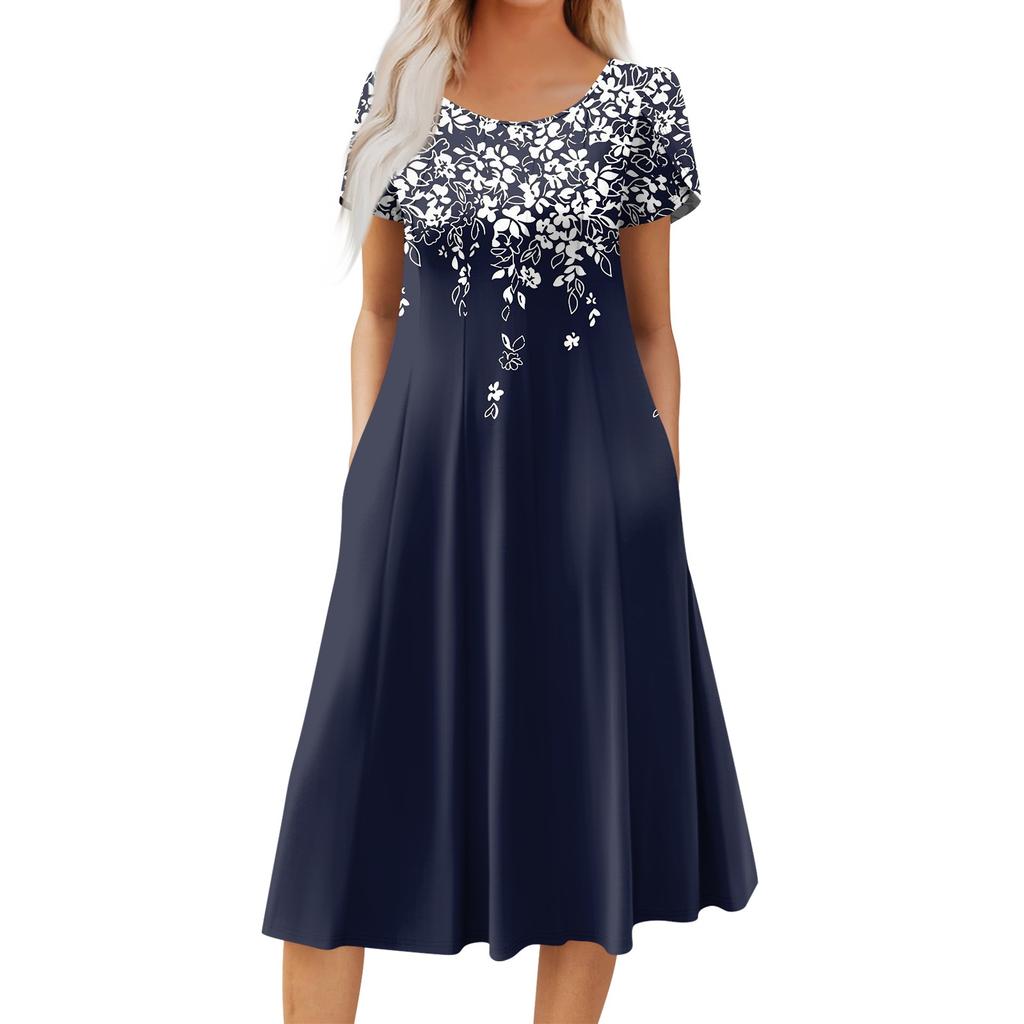 Женское повседневное модное платье миди с круглым вырезом и коротким рукавом, модное свадебное платье для гостей