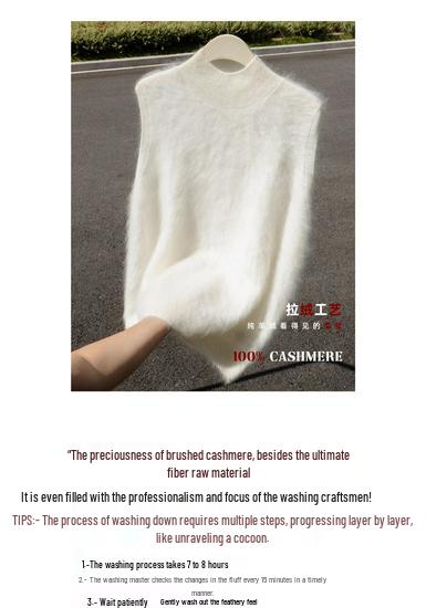 Women's Pure Cashmere Sleeveless Knit Vest with Half-High Neck - Perfect for Autumn/Winter Layering