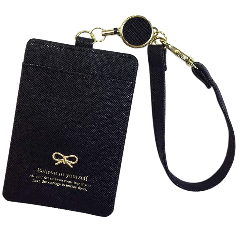Выдвижной чехол-пропуск на катушке, Держатель для карт, Инициалы, Персонализированный чехол для ID-карты, с ремешком, Смайлик, Дизайн с лентой (Черный [Дизайн ткани (Такой же