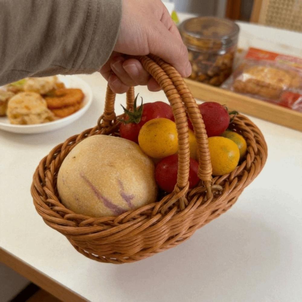 Простая корзина для хранения из имитации ротанга, бытовой портативный контейнер для хлеба с ручкой, декоративная пластиковая корзина для пикника