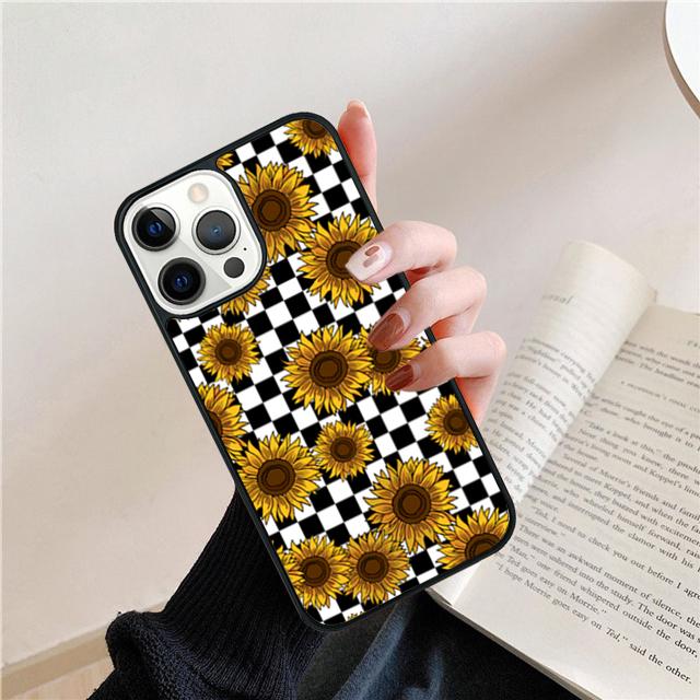 Клетчатый дизайн с подсолнухами и розами Чехол для iPhone 17 Air 15 16 14 13 12 Pro Max 11 Pro Max Plus Чехол для телефона Coque