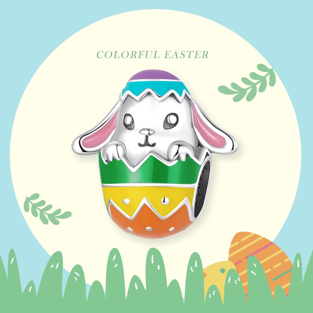 WOSTU Стерлингового серебра 925 пробы, животные, кролик, пасхальное яйцо, подвеска из бисера, подходит для оригинального браслета, ожерелья для женщин, ювелирные изделия